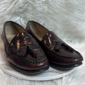 GUC Mens Bass Bungundy Leather Slip-On Loafers with Tassel Detail, 9 1/2D